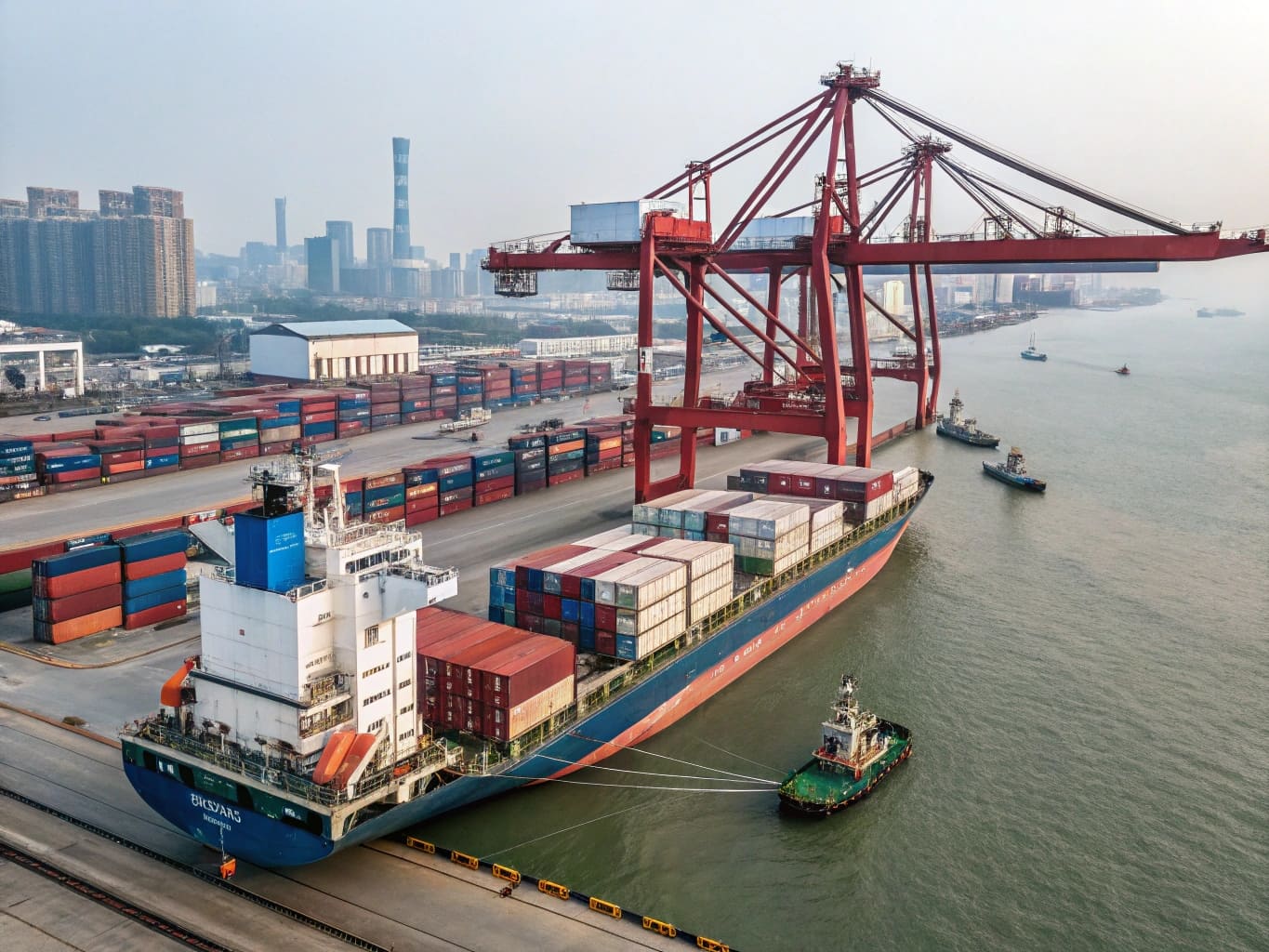 Container ship being loaded at a modern Chinese port terminal