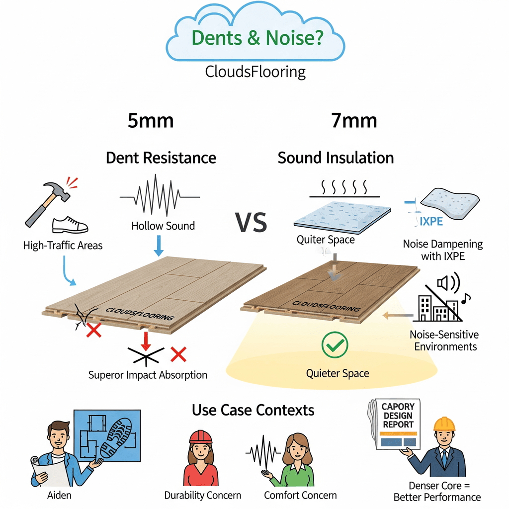 CloudsFlooring: 5mm vs. 7mm SPC flooring for dent resistance and sound insulation