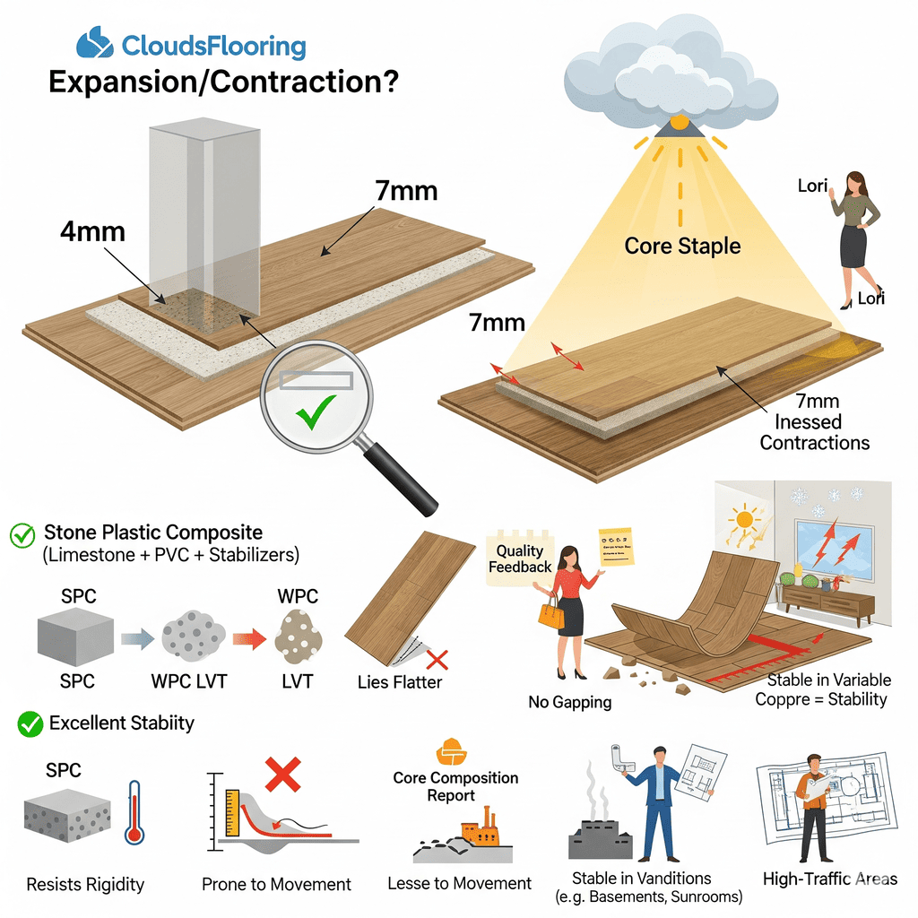 CloudsFlooring: SPC flooring stability and resistance to expansion/contraction (4mm vs 7mm)