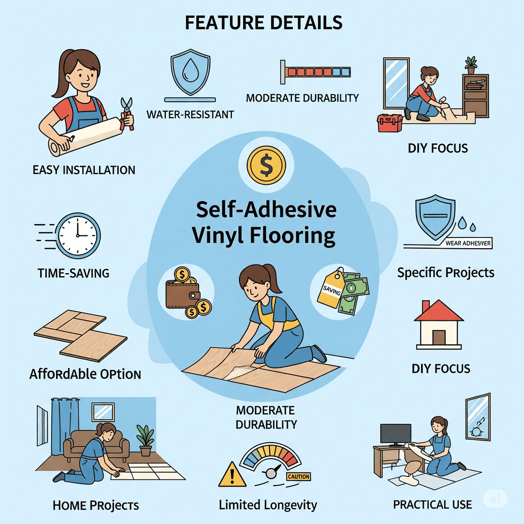 Self-Adhesive Vinyl Flooring Features: Easy installation, water-resistance, and affordability for DIY and home projects