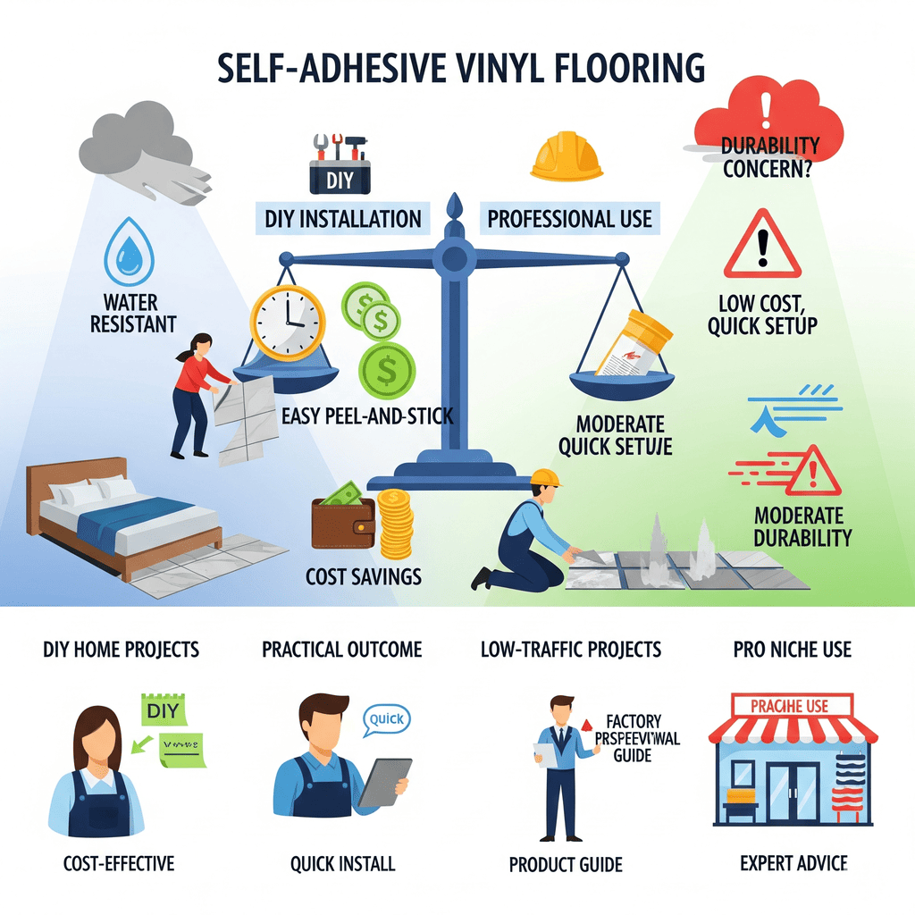 Self-Adhesive Vinyl Flooring: Balancing DIY installation, cost savings, and moderate durability for various projects