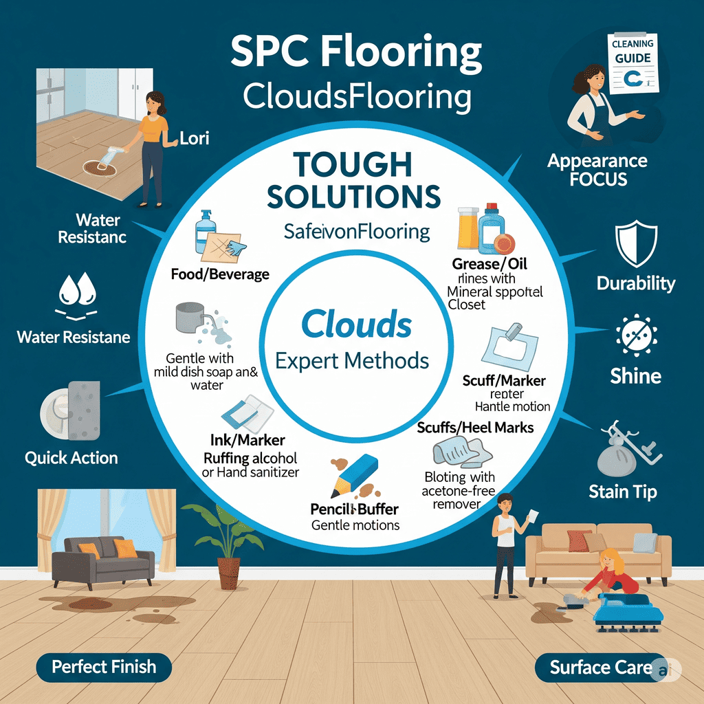 CloudsFlooring SPC Flooring Tough Solutions: Expert methods for removing tough stains like food, oil, and scuffs