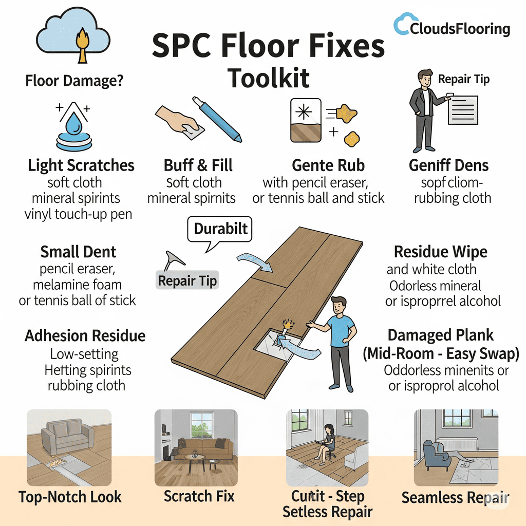 CloudsFlooring SPC Floor Fixes Toolkit: Solutions for scratches, dents, and damaged planks for a seamless repair