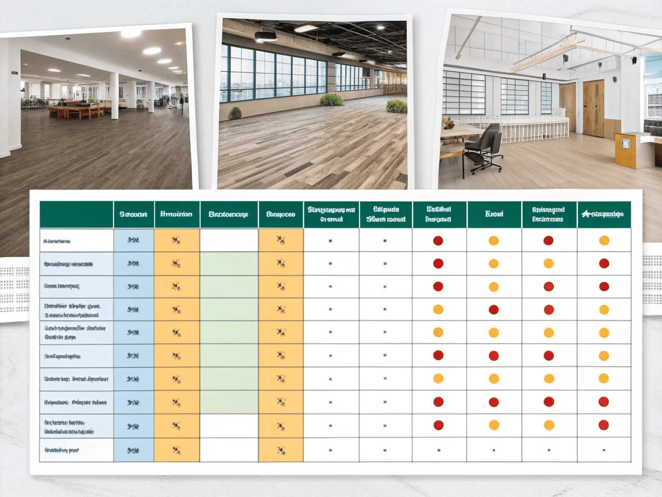 Flooring Product Comparison Chart with Applications