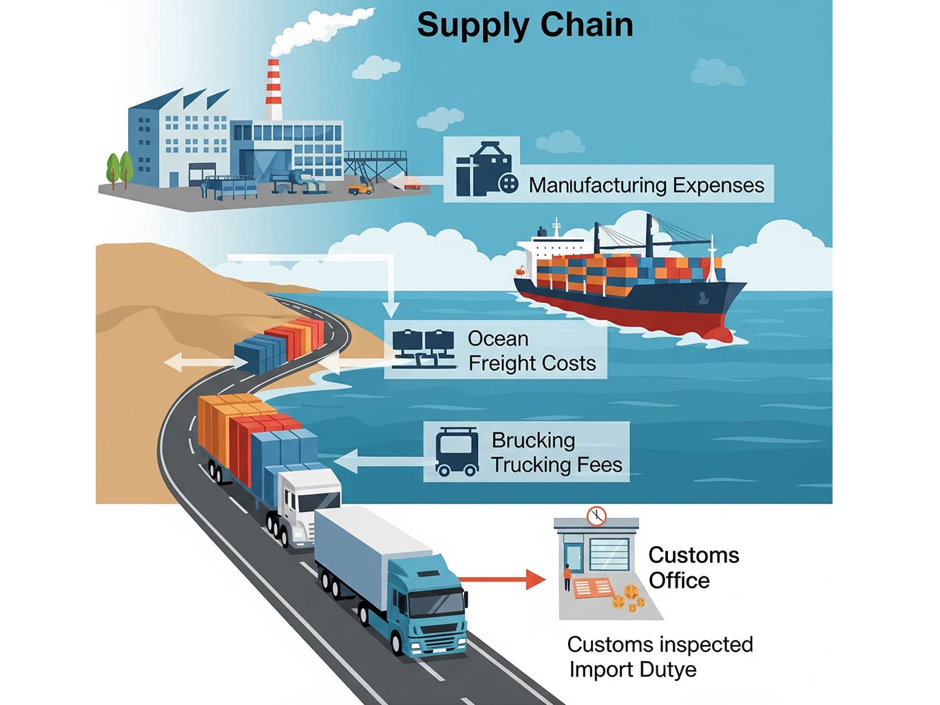 Supply Chain Flow with Manufacturing Freight and Customs