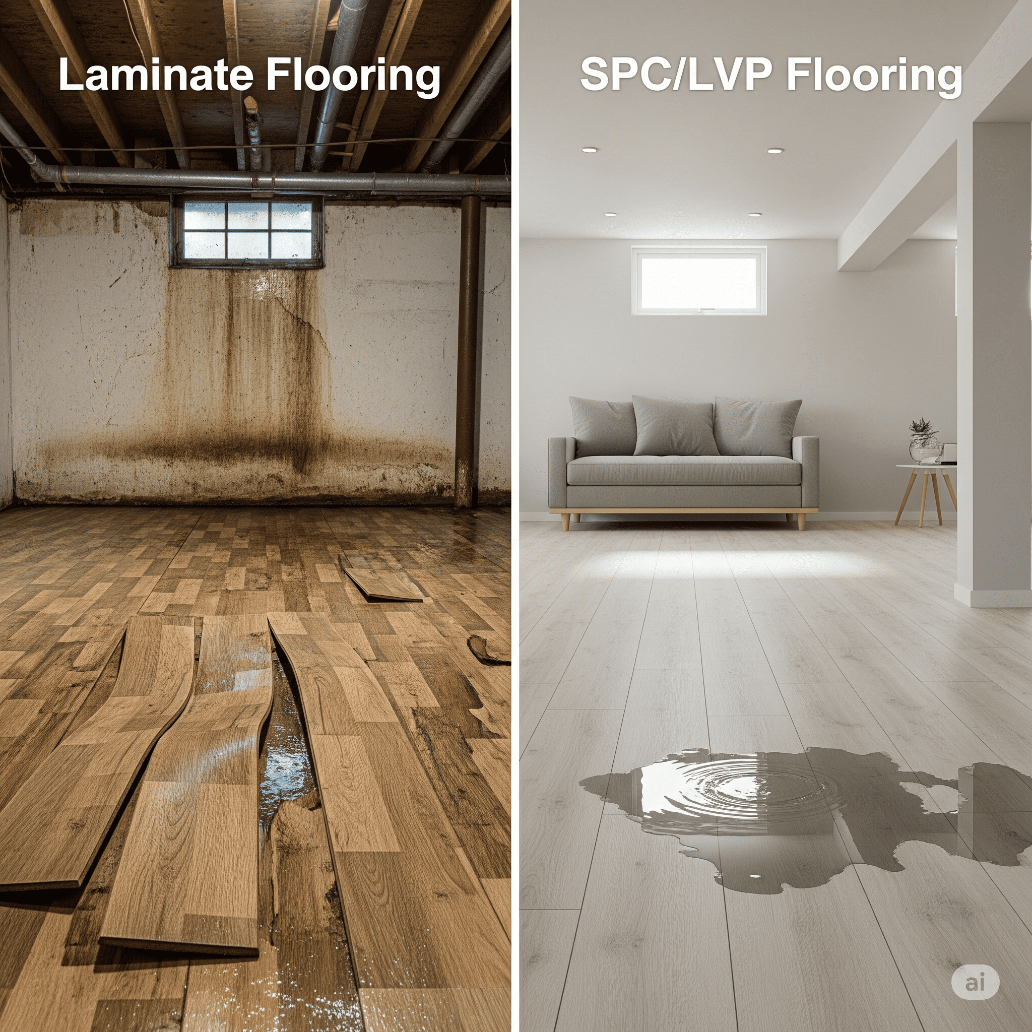 Comparison: Water Damaged Laminate vs. Water Resistant SPC/LVP Flooring
