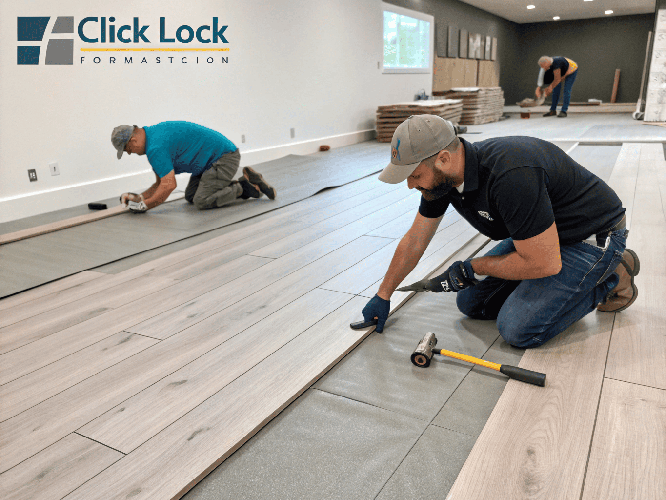 Fast installation of click lock commercial plank f looring