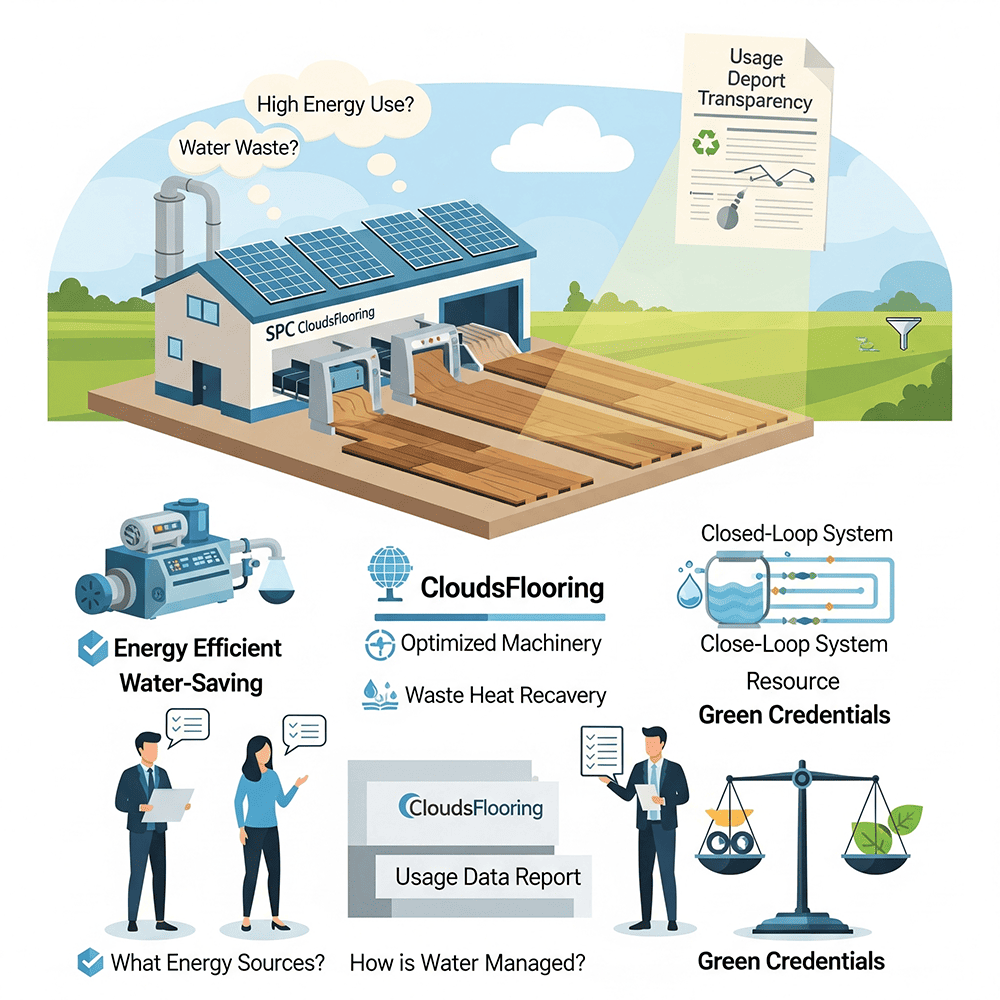 CloudsFlooring's energy-efficient and water-saving manufacturing process for SPC flooring