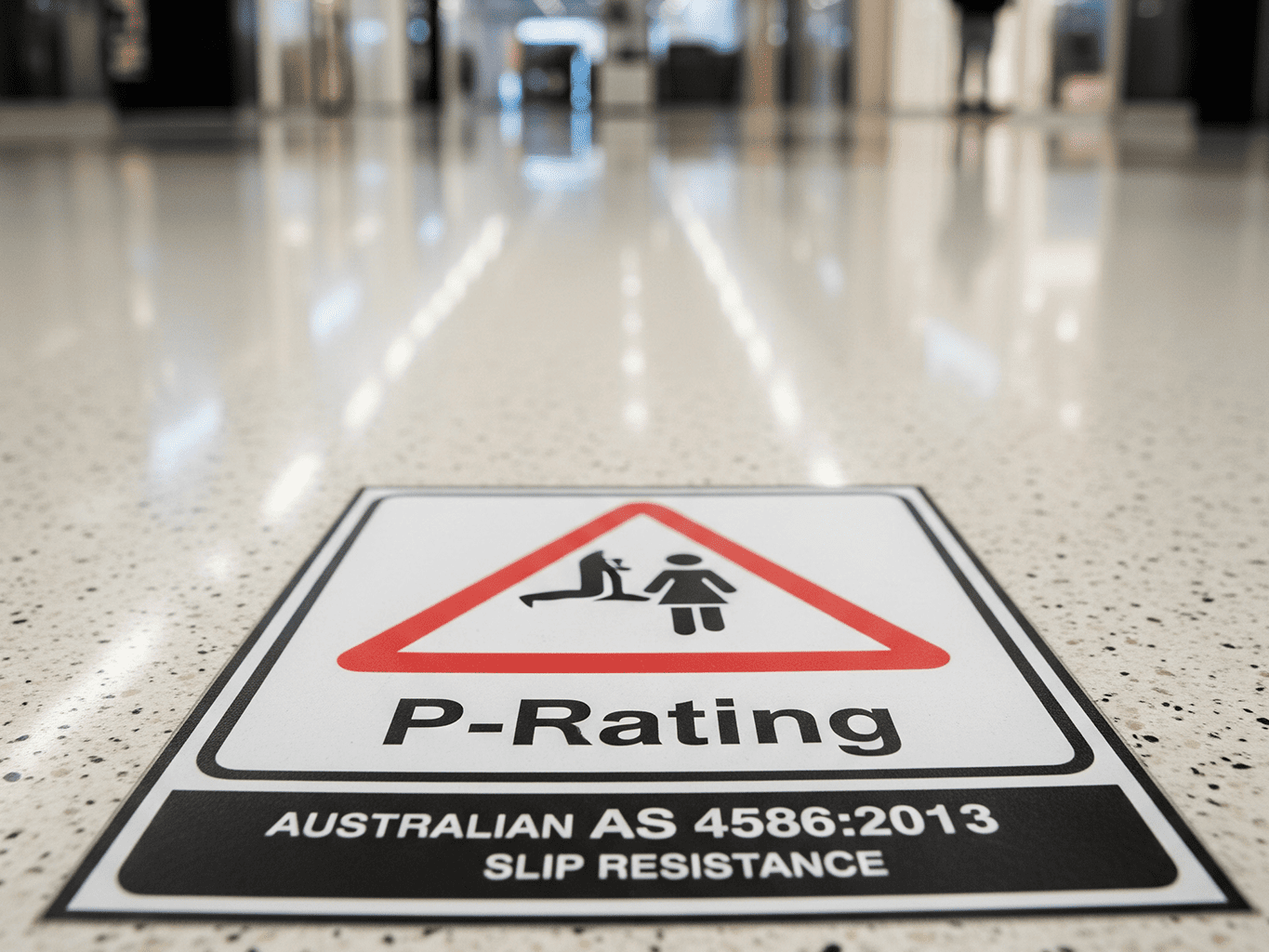 P-Rating Australian Slip Resistance Standard Sign on Floor