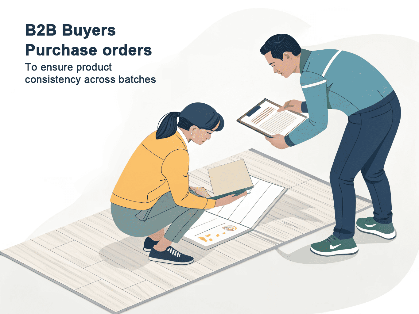 B2B buyers reviewing purchase orders for consistent quality of SPC/LVT flooring from CloudsFlooring.