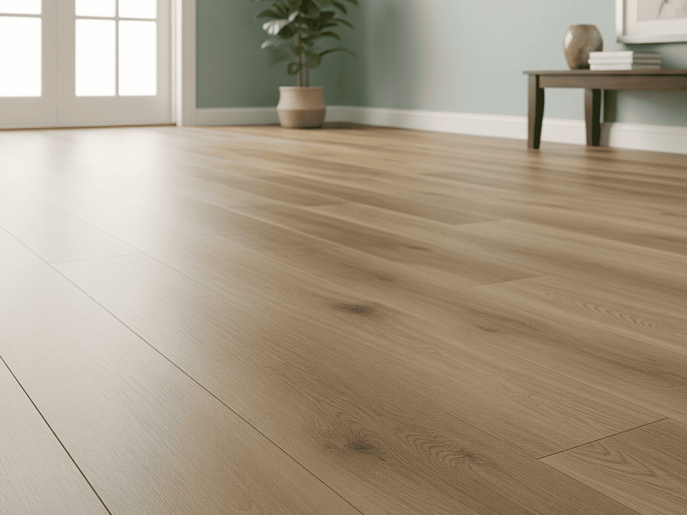 Close-up of Light Wood Grain LVT Flooring